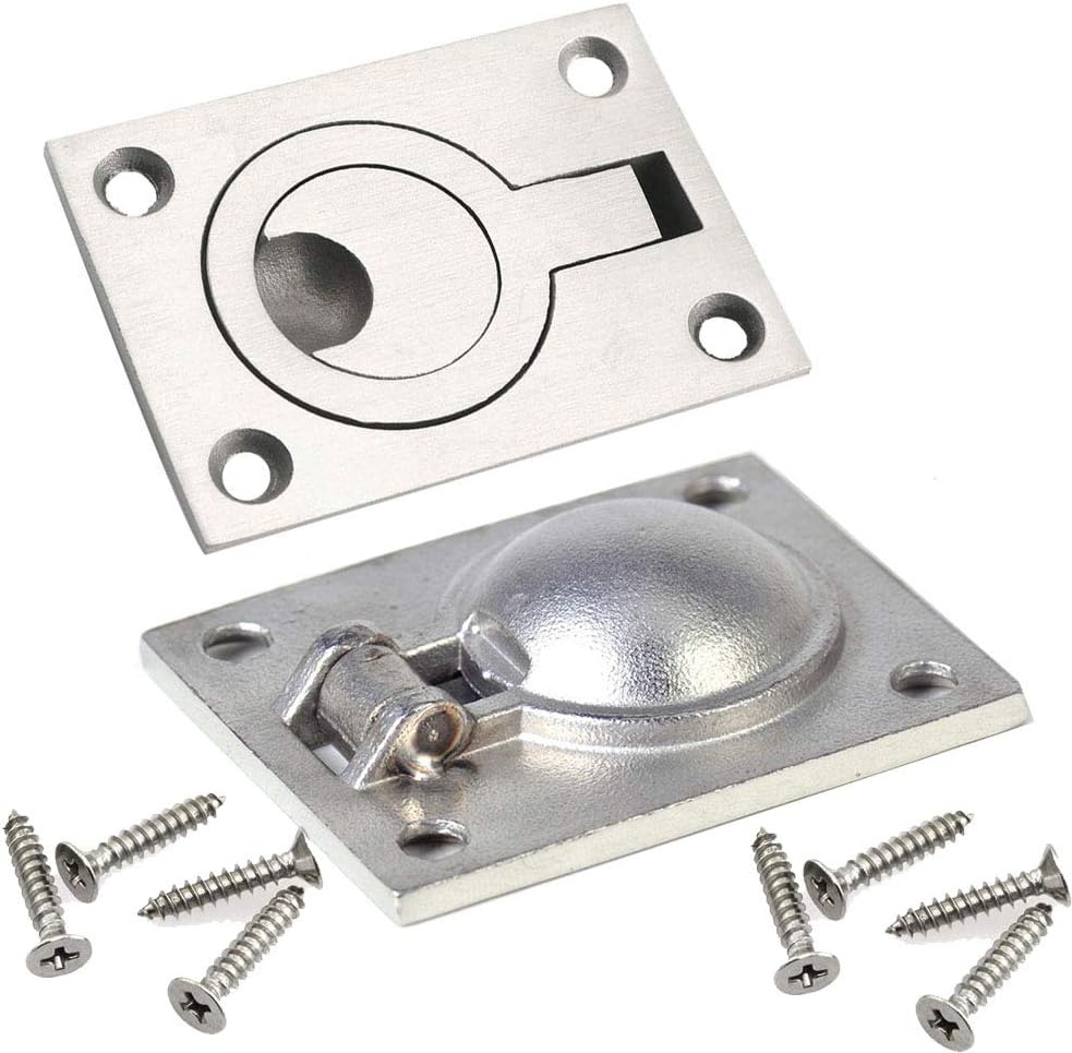 Gasea 2 Packs Flush Ring Pull Handle Hatch Locker Cabinet Hidden Handle with 8pcs Mount Screws, 62x44mm, Silver - Image 3