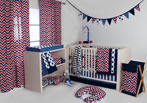 Bacati Mix and Match Crib Skirt White with Band at Bottom, Navy