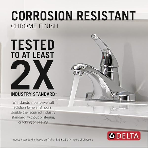DELTA FAUCET FOUNDATIONS CENTERSET BATHROOM FAUCET, CHROME 1-HANDLE BATHROOM FAUCET, DELTA BATHROOM SINK FAUCET, METAL PUSH-POP DRAIN ASSEMBLY, CHROME B510LF
