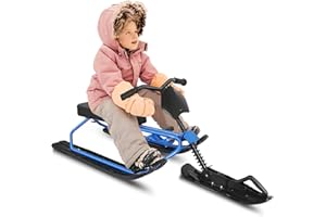WODESID Snow Racer Sled, Ski Sled Slider Board with Steering Handle & Twin Brakes, Heavy Duty Long-Lasting Steel Frame Snow Sled for Adults Winter Sport, Widened Anti-Slip Seat, 330 LBS for Outdoor Skating