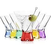 BENETI European Made Colored Martini Glasses Set of 6 Stemless Cocktail Glasses - 8 Oz, Dishwasher Safe, Crystal Glass Cups for Partys