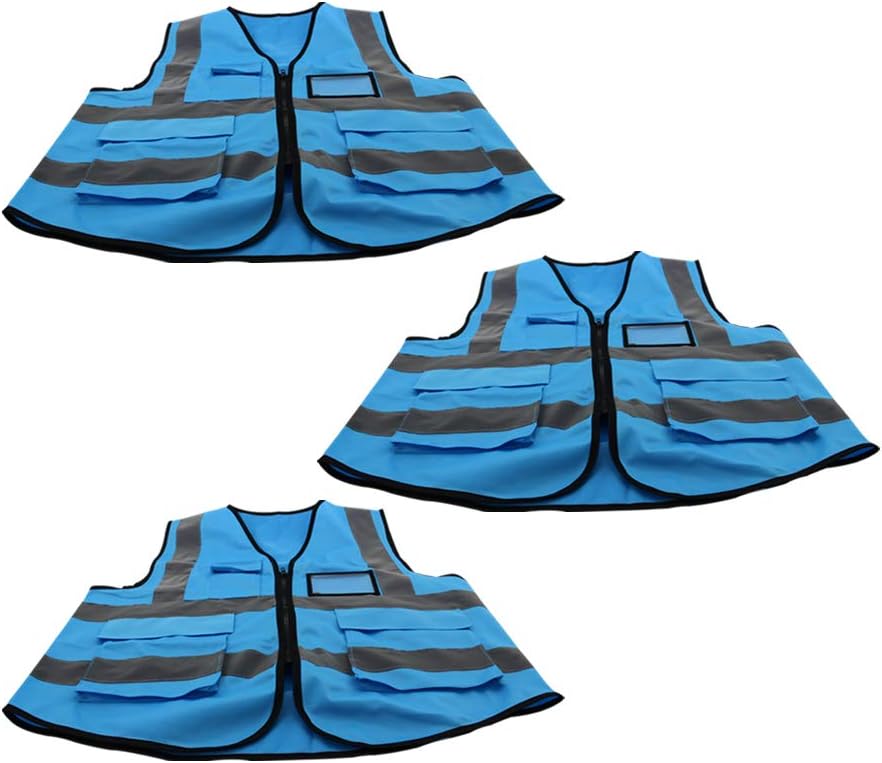 Othmro Safety Vest High Visibility Light Blue 120G warp Knitted Fabric Safety Vests for Men and Women 3pcs - Image 5