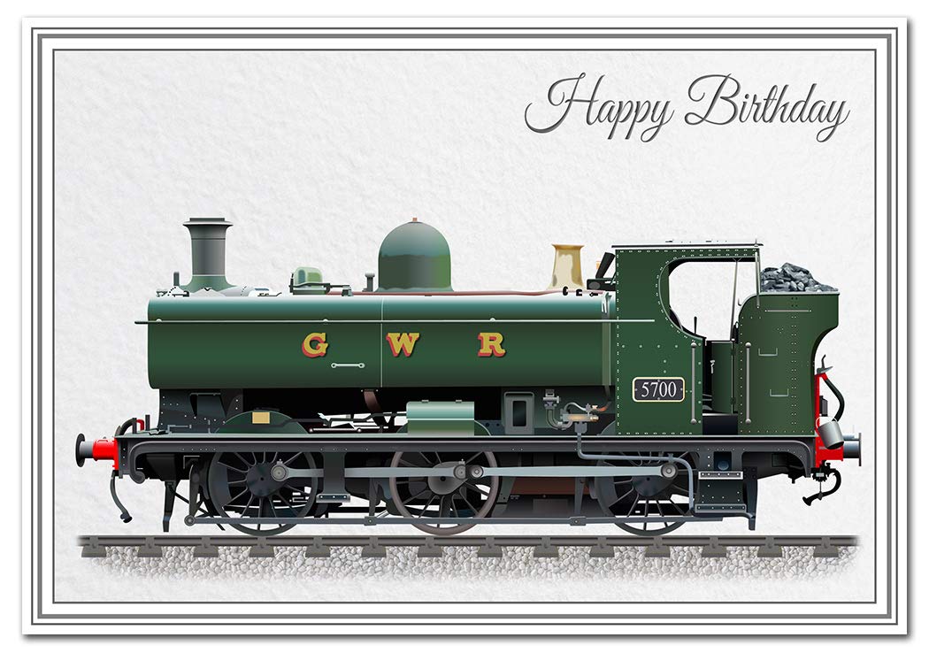 Felicitas Stunning Birthday Card - Steam Locomotive Train - Unusual Unique Design - Iconic GWR Tank Engine - Exclusive Vector Artwork - Modern realistic digital art - Special range of cards