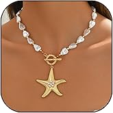 Chunky Gold Starfish Necklace for Women Big Gold Starfish Pendant Necklace Dainty Baroque Pearl Choker Necklaces Summer Beach Jewelry Gifts for Women