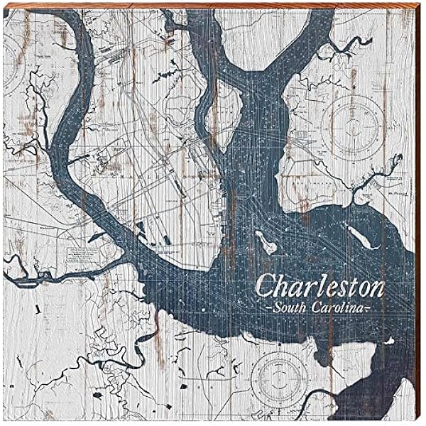 Amazon Com Charleston Sc Shabby Map Home Decor Art Print On Real Wood 18 X18 Posters Prints