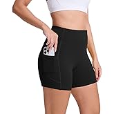 Earricent High Waisted Yoga Shorts for Women with Pockets - Buttery Soft Biker Shorts Tummy Control Workout Running Cycling