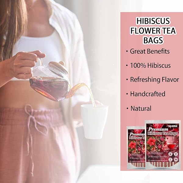 PREMIUM HIBISCUS TEA ORGANIC TEA BAGS, 100% NATURAL, HANDMADE, PURE FROM HIBISCUS FLOWERS, NATURAL & NO ADDITIVES, NO SUGAR/CAFFEINE/GLUTEN, VEGAN. (1)