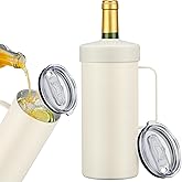MAXSO 42oz Wine Chiller Iceless Cooler Tumbler - Gift for Wine Lovers, 2-IN-1 Stainless Steel Vacuum Insulated Bucket Portable Mug Cup Wine Accessory Keep Cold, Fit Most 750ml Wine & Champagnes, White