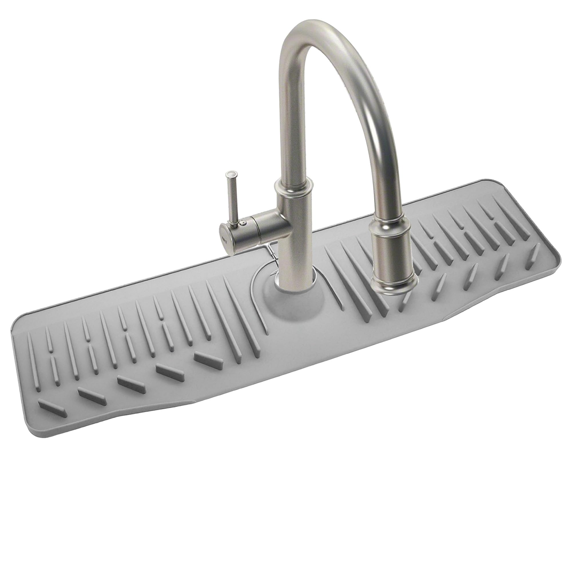 Douyif Silicone Faucet Mat Silicone Tap Pad Anti Splash Sink Drainage Mat for Kitchen Bathroom Countertop (60 x 14.8 x 2 cm) (Grey)