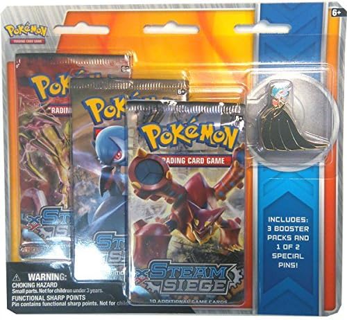 Pokemon TCG XY Steam Siege Shiny Mega Gardevoir Pins Set featuring, 3 Booster Packs, and 1 of 2 Exclusive Pokemon Pins by Pokemon Steam Siege
