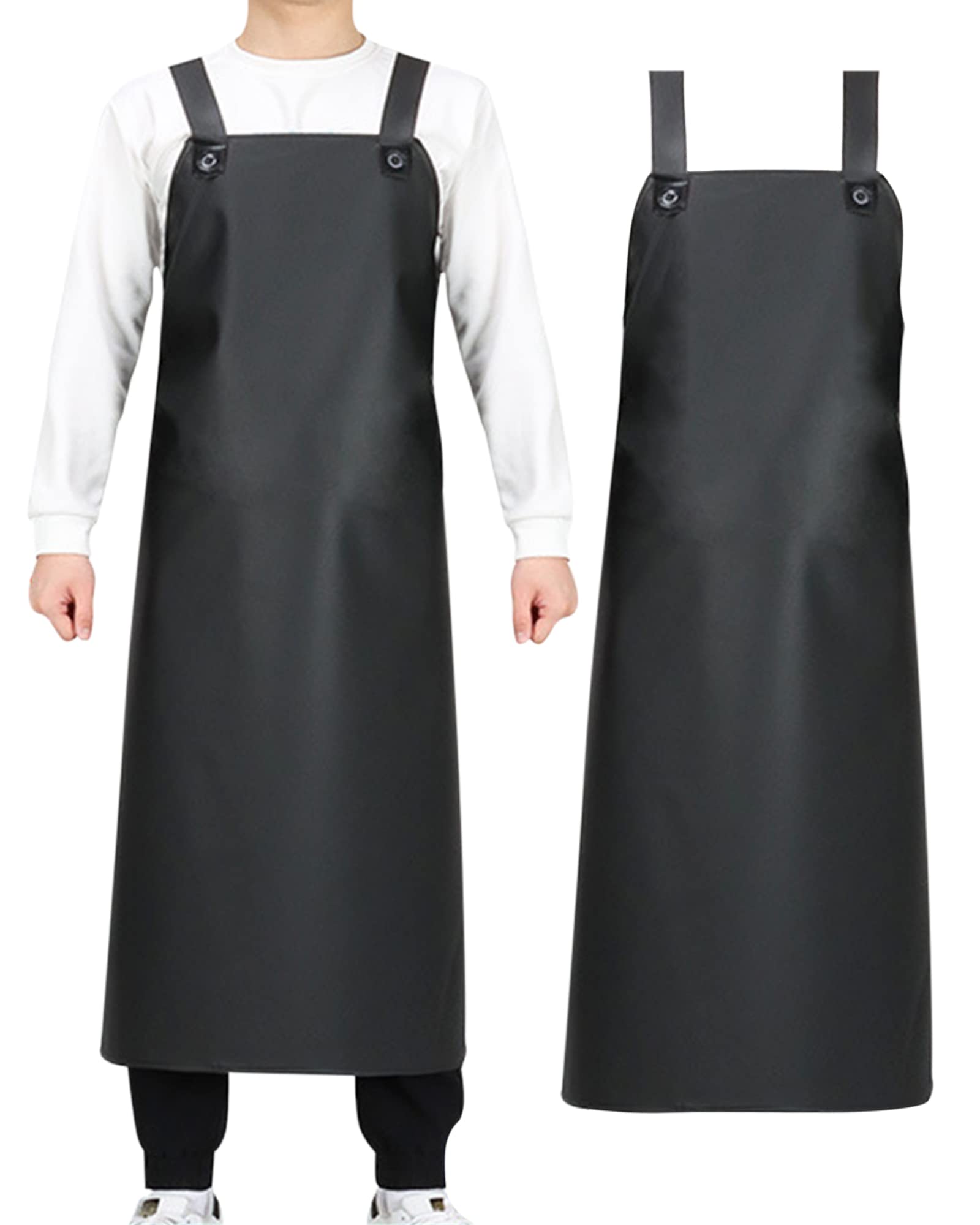 Small snail Waterproof PVC Apron Heavy Duty Work Pinafore Professional Oil Chemical Stain Resistant Apron for Men Butcher Kitchen Barbeque Pet Grooming Tile Cutting Factory Fish Shop Black