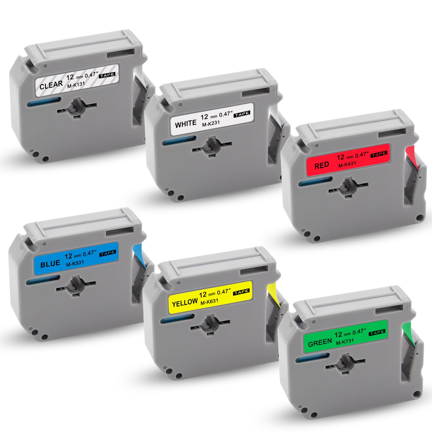 6X XemaX 12mm x 8m Label Tape Replacement for Brother M-K131 M-K231 M-K431 M-K531 M-K631 M-K731 P-Touch MK Tape Compatible for Brother PT-65 PT-90 PT-M95 PT-80 PT-100 PT-110 PT-70 PT-85 PT-60