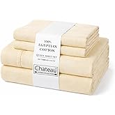 CHATEAU HOME COLLECTION Queen Egyptian Cotton Sheet Set – 400 Thread Count Sateen Sheets, Soft & Breathable, Deep Pocket Fit, 4-Piece Bedding Set, Ivory