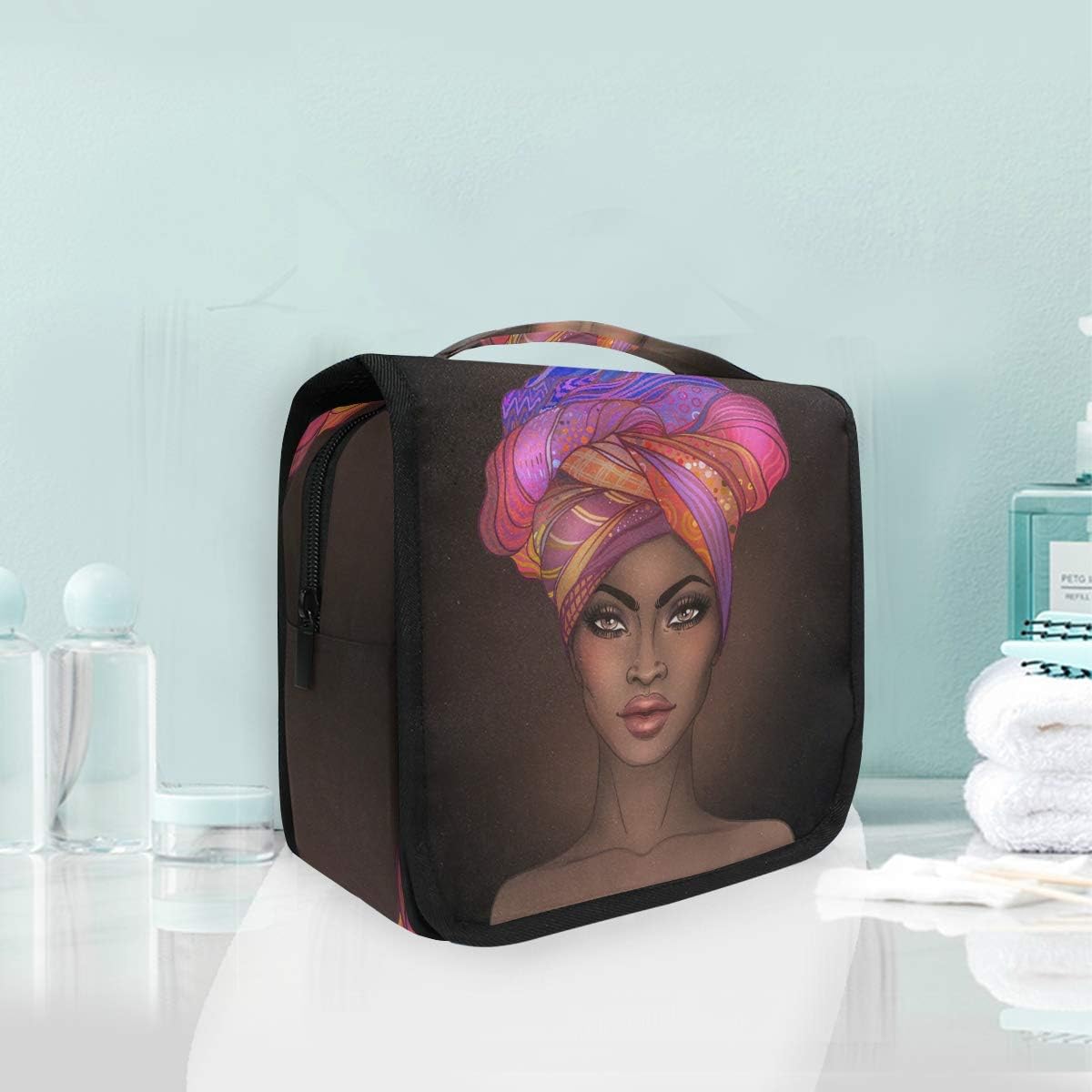 Hanging Toiletry Bag African American Woman Portable Cosmetic Makeup Travel Organizer for Men & Women with Sturdy Hook