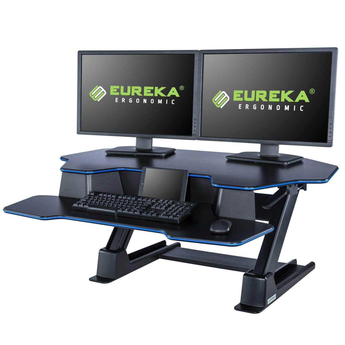 EUREKA ERGONOMIC Height-Adjustable Sit-Stand Desktop and Gaming Workstation, 46-Inch Wide, Fits Height Up To 6 Ft 5 Inches, No Assembly Required, SGS Top Rated, Black