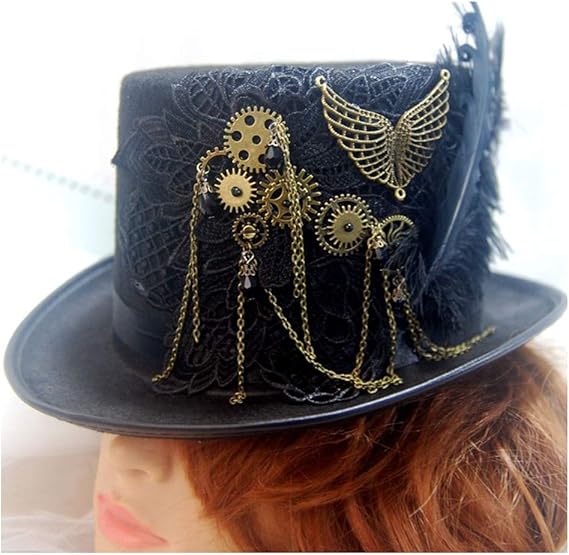 Amazon Qinmei Zhou レトロなギアマジックハット手作り帽 子と女性黒スチームパンクシルクハット Color Black Size 57cm ハット 通販