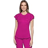 Med Couture Womens Scrub Top Short Sleeve Knit Medical Uniform T-Shirt with Chest Pocket Lettuce Edge - MC706