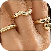 GiftInBox Gold Chunky Rings Set for Women Open Stacking Knuckle Ring Adjustable Round Dome Rings Set Minimalist Irregular Statement Women Ring Jewelry Gift