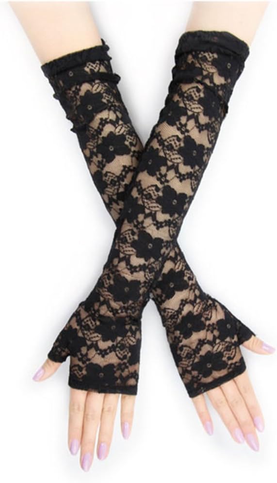 PetHot Lace Gloves Long Fingerless Burlesque Goth Fancy Dress Arm Warmer Black