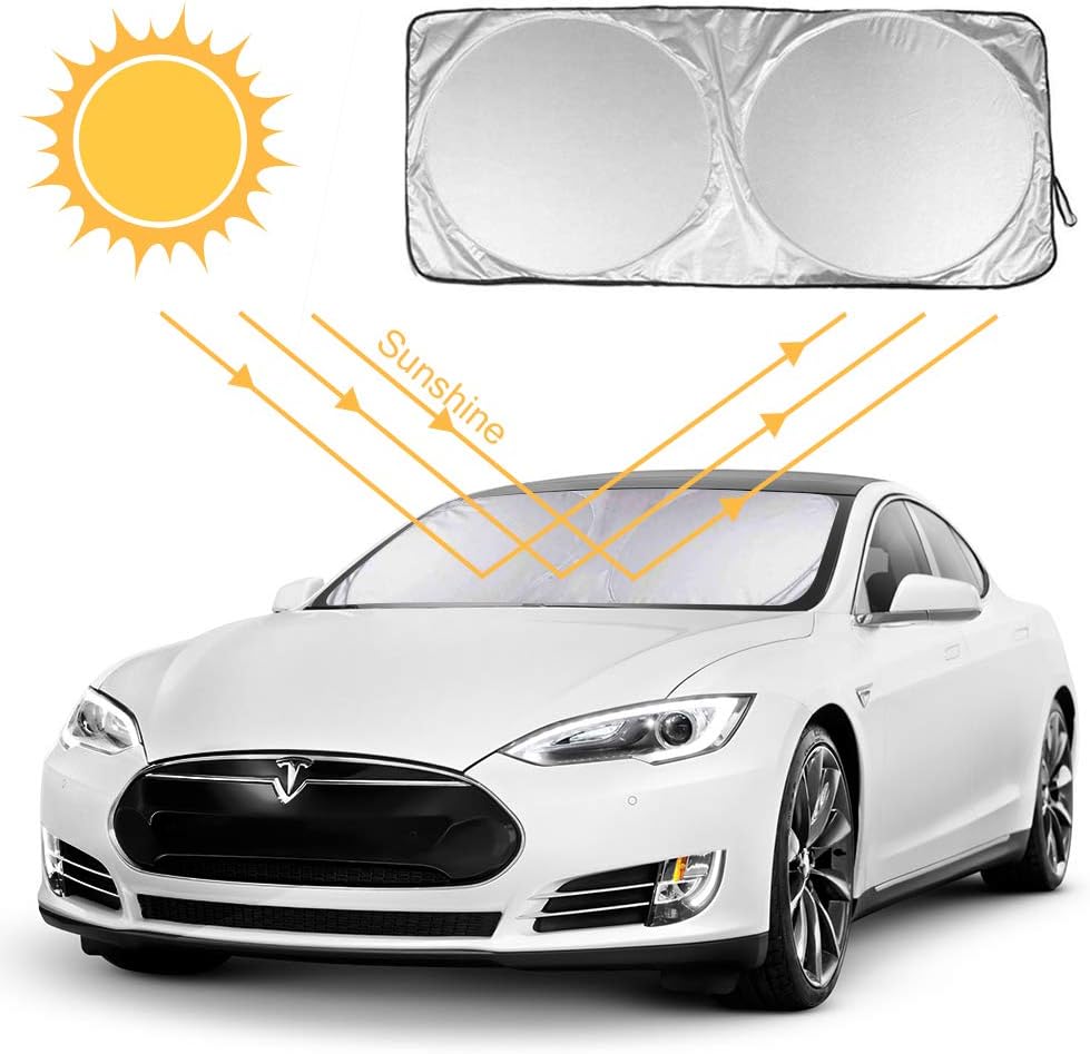 AODOOR Front Window Sunshades, Car Sun Shade Keeping Your Vehicle Cool UV Ray Protector Sunshade Universal size for SUV, Truck, 150cm X 69cm, sliver