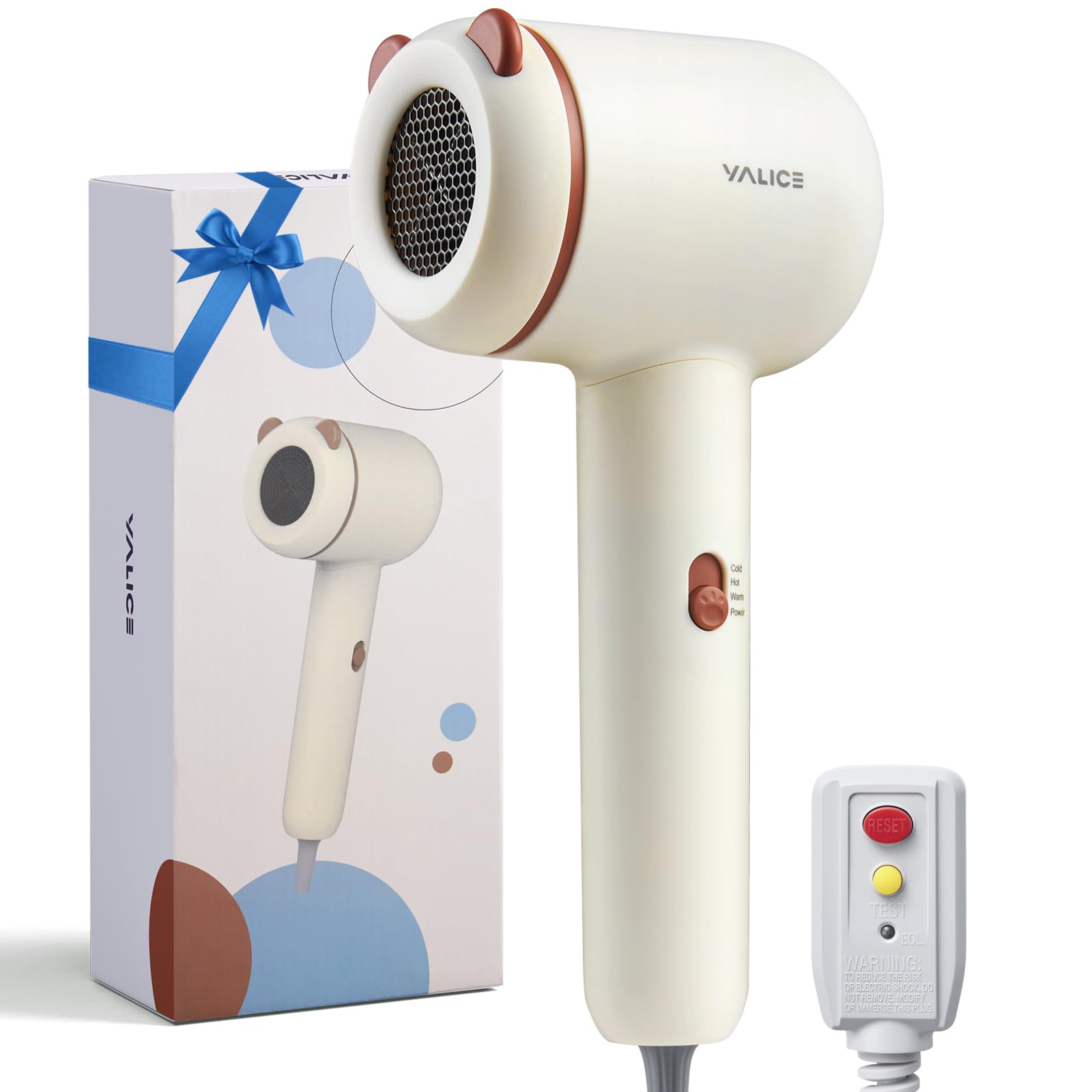 Photo 1 of YALICE Kids Hair Dryer, Travel Small Hair Dryer for Children, Mini Ionic Quiet Kids Blow Dryer with ALCI Safety Plug, 3 Speed Settings, Anti-Scald, Kids Birthday Gift for Baby Hair Accessories, Khaki