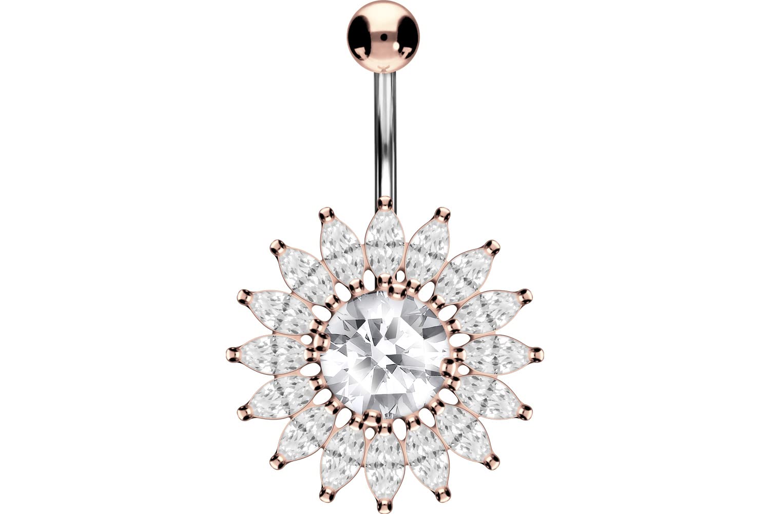 PIERCINGLINE Titanium navel piercing with 925 silver design SUN | Bananabell | rosegold coloured