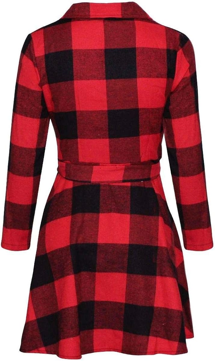 FANCYINN Women Long Sleeve Plaid Pattern Tunic Tops Shirt Casual Dress at  Women’s Clothing store