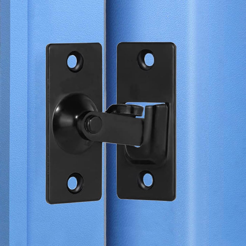 Litensh 90 Degree Door Lock Hasp Latch, Stainless Steel Right Angle Sliding Door Locking Latch, Bending Buckle Bolt Lock for Push Sliding Barn Door Window (Black) — image 1