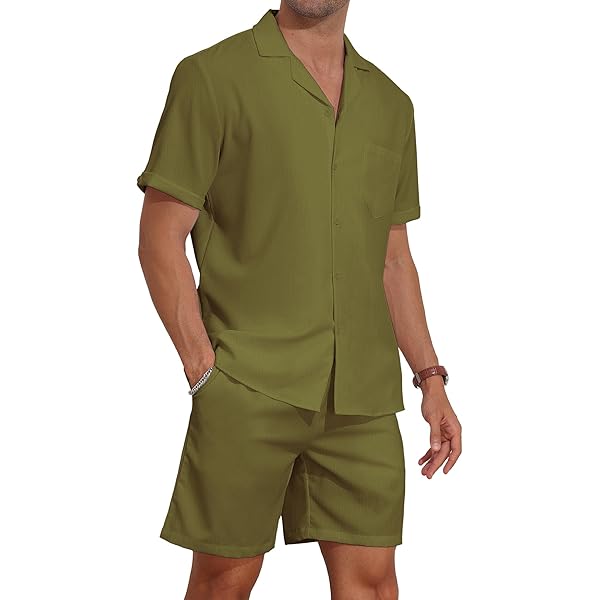 URRU Men's Polo Shirt And Shorts Set Summer Outfits Beach Terry Casual Short Sleeve 2 Piece Short Set For Men, Army Green, Small