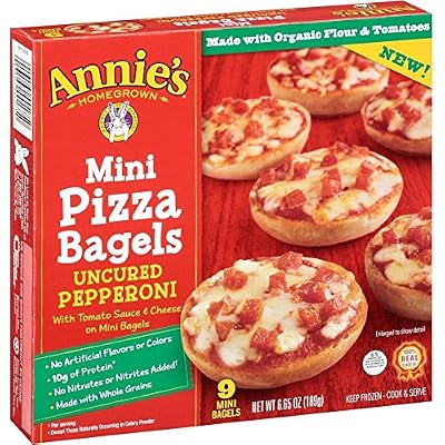 Annies Homegrown Uncured Pepperoni Mini Pizza Bagels, 6.65 Ounce -- 12 per case.