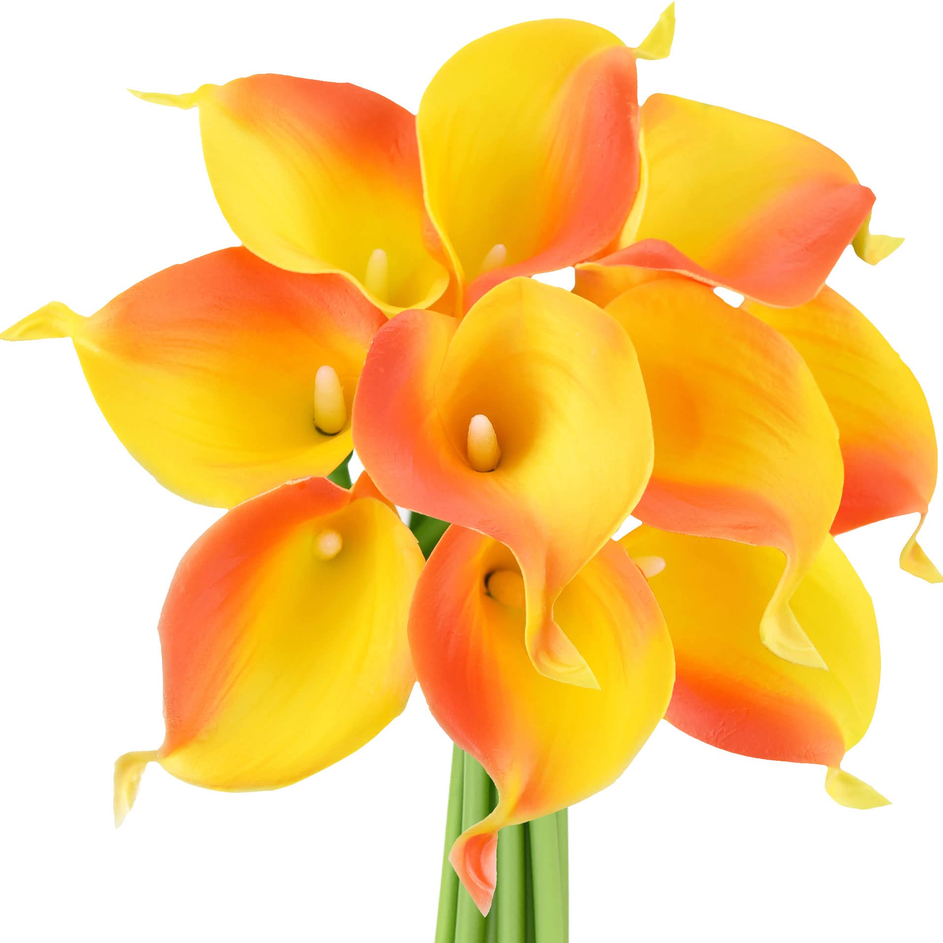 FiveSeasonStuff 10 Stems Real Touch Calla Lilies Artificial Flower Bouquet, Perfect Wedding, Bridal, Party, Home Office Décor DIY (Sunset)