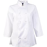 KNG 3/4 Sleeve White Chef Coat for Women - Ladies Fitted Chefs Jacket