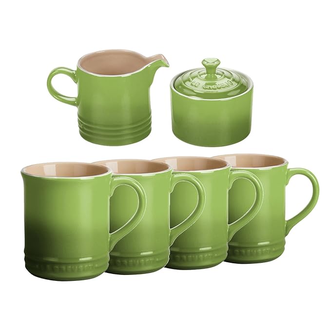 Le Creuset Palm Stoneware 6 Piece Coffee or Tea Service Set with Mugs