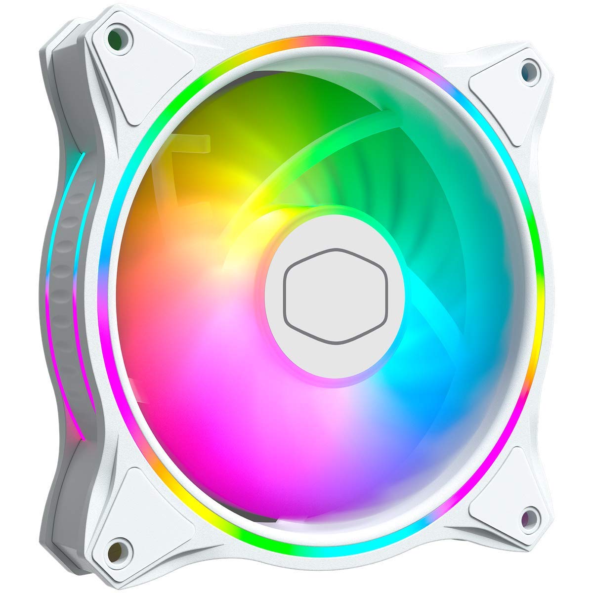 Cooler Master MasterFan MF120 Halo White Edition Duo-Ring ARGB 3-Pin Fan, 120mm PWM Static Pressure Fan, Absorbing Pads for Desktop & Laptop Cases & Liquid Cooling