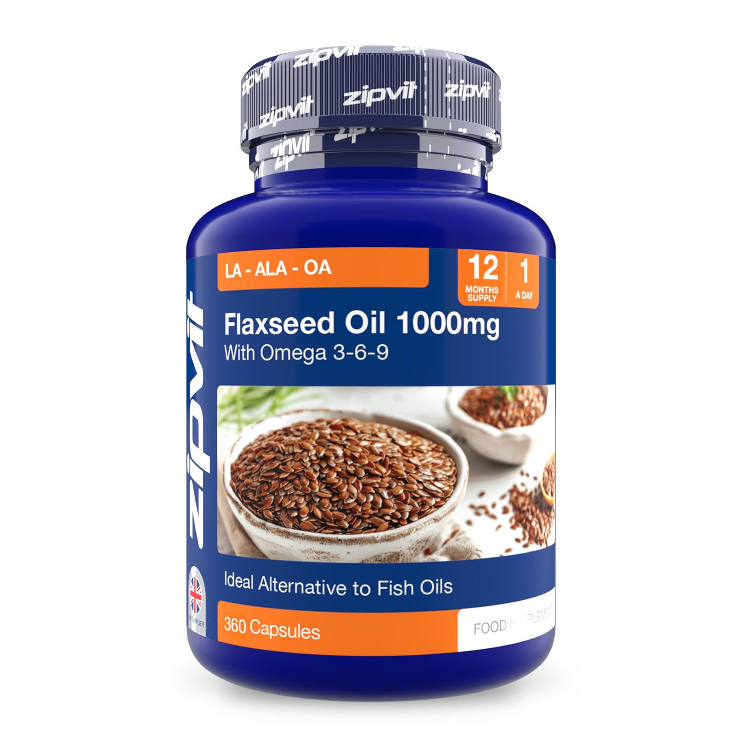 Zipvit Flaxseed Oil Capsules, Cold Pressed Omega 3 6 9 Capsules, 12 Month Supply, Alternative to to Fish Oils