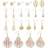 PH PandaHall 10 Pairs Shell Earrings Ocean Jewellery Beach Jewellery Summer Earrings for Women Vacation Shell Starfish Pearl Ear Studs Summer Themed Pendant Earrings 1.4~2.7 Inch