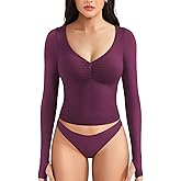 YEOREO Long Sleeve Workout Tops for Women Padded Deep V Neck Double Lined Impact Tops Agniee Slim Fit Gym Athletic Shirts