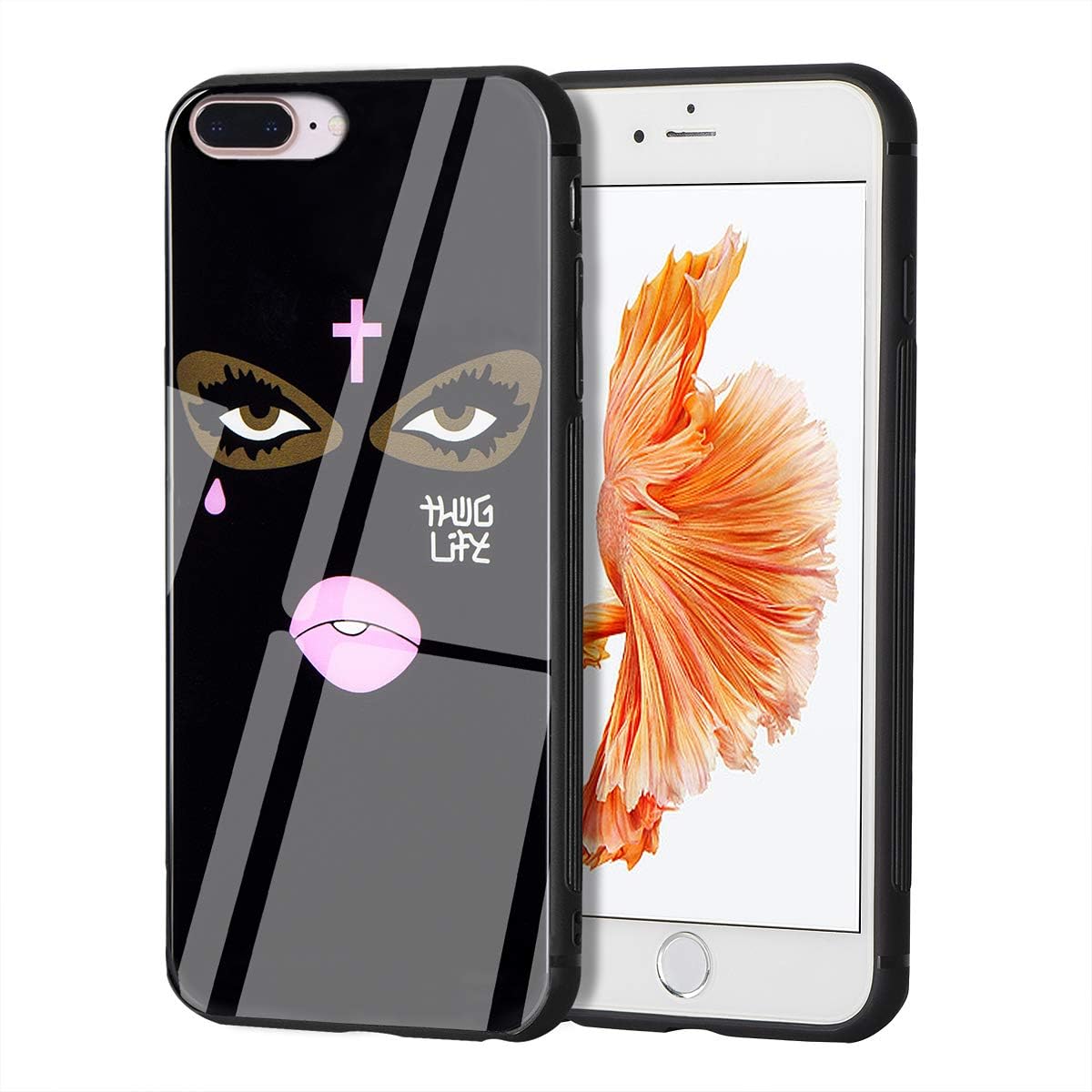 VERYLULU Case for iPhone 7 Plus and iPhone 8 Plus(2017) Goon Thug Life Cute Cartoon Big Eye Woman Face Masked Teared Girl Jesus Christian Cross Shockproof Glass Protective Back TPU Frame Phone Cover