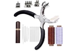 Stitching Hole Punch BUTUZE, 4mm Silent Rhombus Leather Hand Pliers with Leather Needle, Wooden Needle Case, Waxed Thread for Belts, Straps, Saddles, Shoes, Fabric DIY