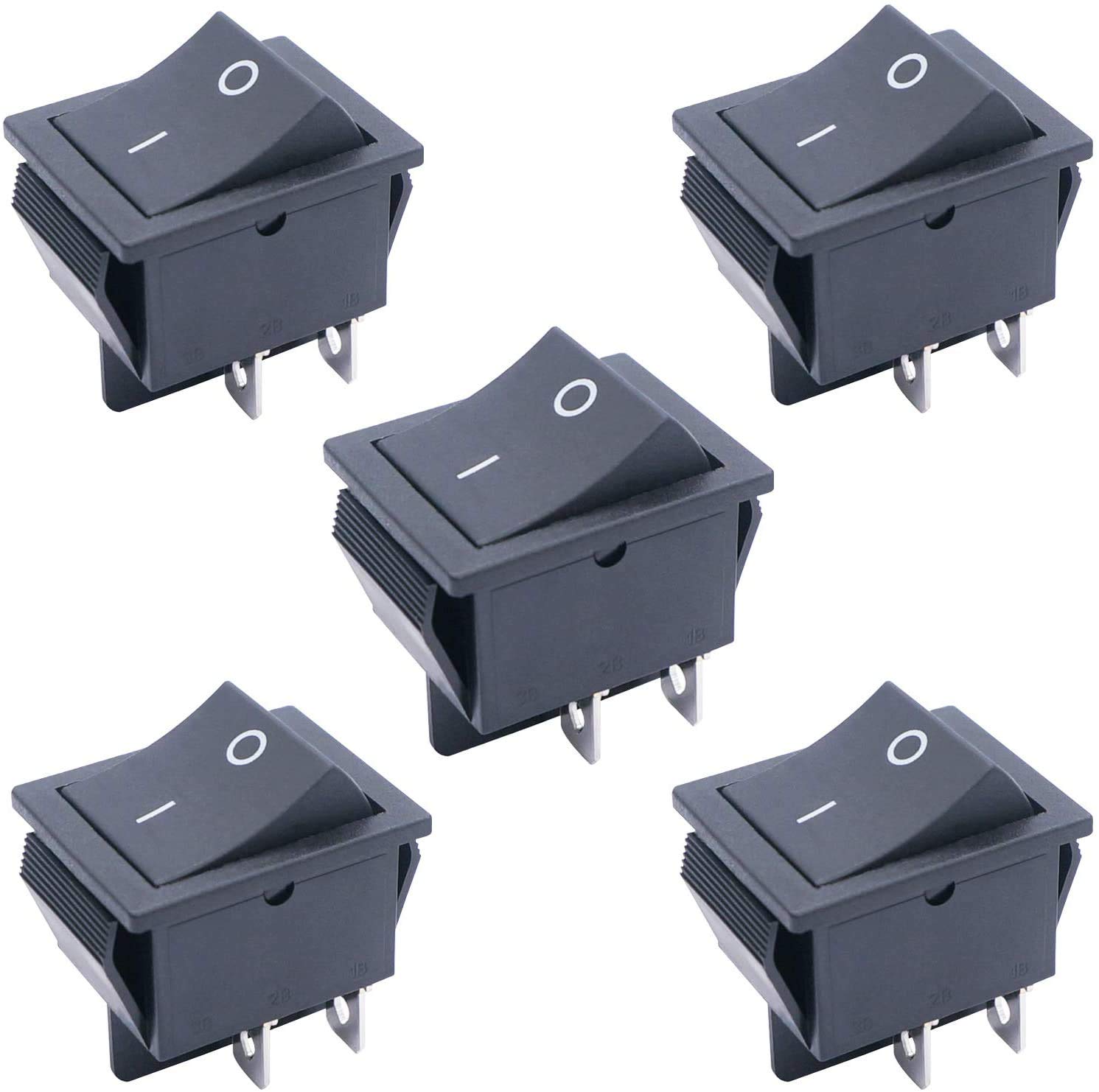 Taiss/5Pcs Black Rocker Toggle Switch On/Off DPST 4 Pin 2 Position KCD4 Snap AC 250V 125V/20A KCD2-201-BK