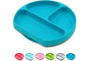 BABY DROM Silicone Suction Plates for Babies, Stick to High Chair Trays and Table, Divided Baby Dishes, Perfect Kids Plates, BPA FREE