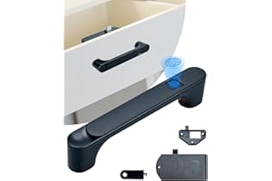 ZRD Smart Fingerprint Cabinet Lock, Matte Black 5-¹⁄₄" Aluminum Alloy Pull/Handle with Concealment Furniture Lock, Biometric Lock for Nightstand Dresser Closet Desk Drawer