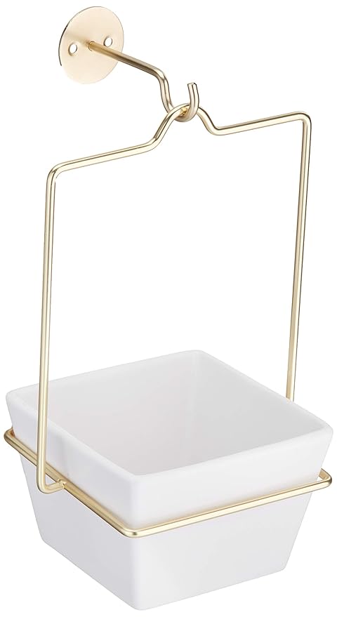 Amazon Basics Hanging Planter, Square - White/Brass (3-Pack)