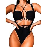 ShawGobow Cutout One Piece Swimsuit,Plunge High Cut Thong Sexy Monokini Bodysuit,Rave Outfit for Women Festival Pool Party