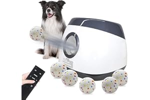 SOCO Automatic Ball Launcher for Dogs Large- 3 Distance Settings (40/60/80FT) w/Remote Control | 2.5" ETPU Tennis Balls | Indoor/Outdoor Dog Toy | 6 Balls & Quick Charge Included