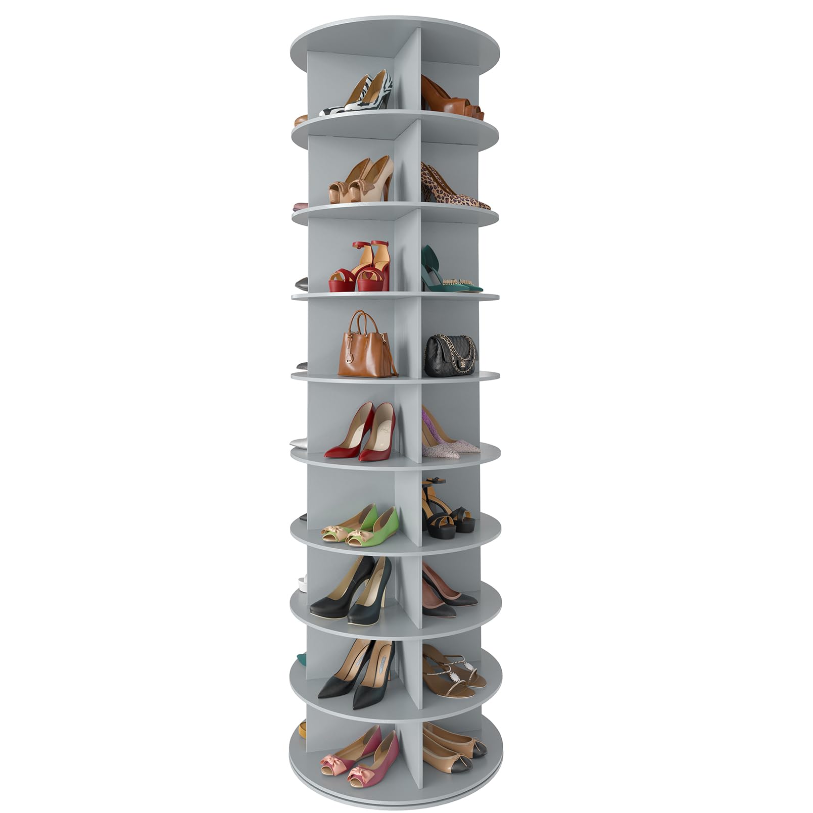 Photo 1 of *****BRAND NEW ITEM***** SpaceAid 9 Tier Rotating Shoe Rack Tower, Spinning Shoe Display Lazy Susan, Revolving 360 Shoe Rack Storage Round Carousel, Vertical Handbag Rotate Shoes Closet Organization (9-Tier Gray)