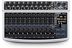 BOMGE 12 Channel Professional Audio Mixer, Bluetooth Studio Mixer with USB, 48V Power, XLR/RCA Inputs, 99 DSP Effects For Professional and Beginners (12F-W)