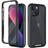 wahhle Compatible with iPhone 13 Mini Case, Built in Screen Protector Full Body Shockproof Slim Fit Bumper Protective Phone Cover 5.4'' Men Women-Black/Clear