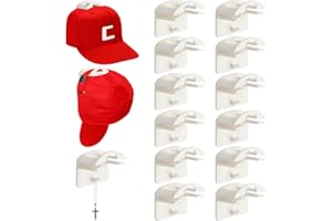 HUIZONHOME Adhesive Hat Hooks for Wall, Hat Racks for Baseball Caps, Upgraded (3in1) hat hangers with Chain Hook, No Drilling Strong Hold Hat Storage Organizer for Wall, Door, Closet Display White (12-Pack)
