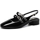 Mostrin Mary Jane Shoes Women Slingback Chunky Low Heels for Women Closed Rounded Toe Ankle Strap Pumps Daily Wedding Party Dress Shoes